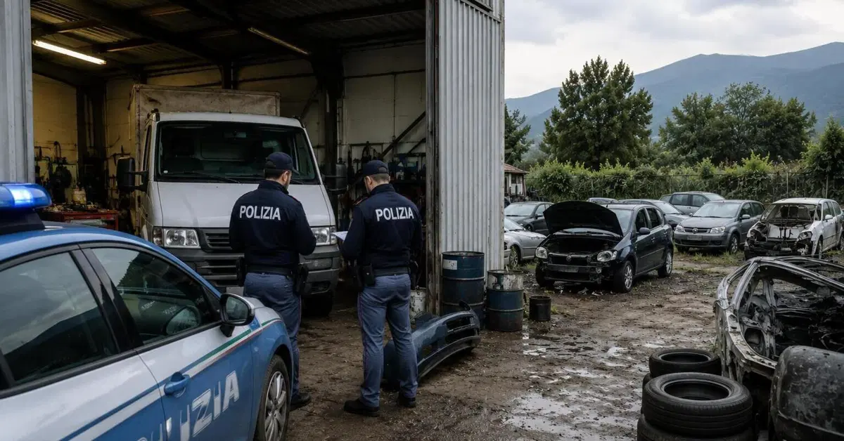 Officina abusiva scoperta tra i campi: trovato un autocarro rubato con targhe false, due denunciati