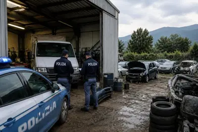 Officina abusiva scoperta tra i campi: trovato un autocarro rubato con targhe false, due denunciati