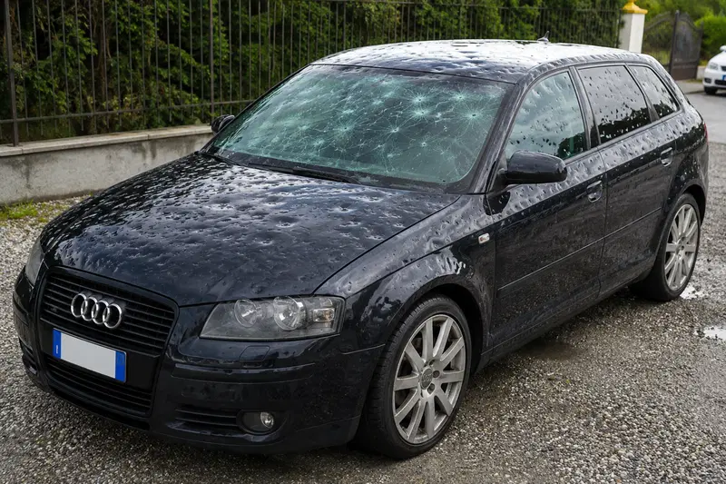 Auto colpita dalla grandine