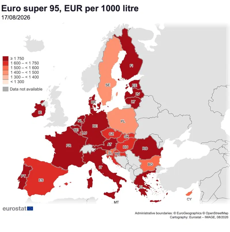 La mappa geografica dei prezzi della benzina