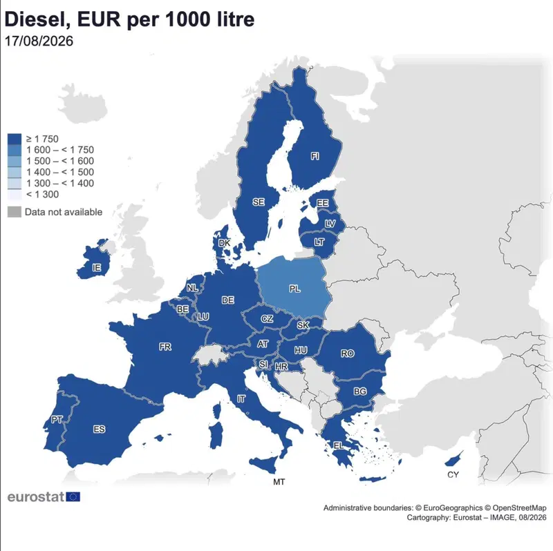 La mappa geografica dei prezzi del gasolio