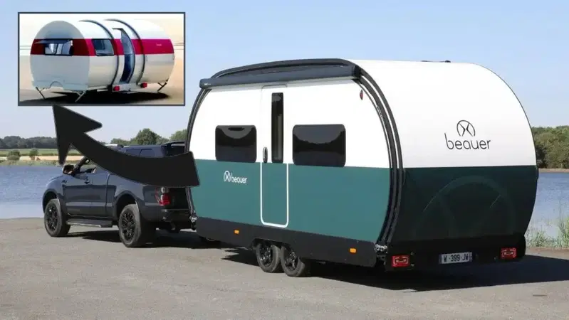 Beauer X8, la roulotte “fisarmonica” che si allarga in 60 secondi e diventa una casa da 30 mq