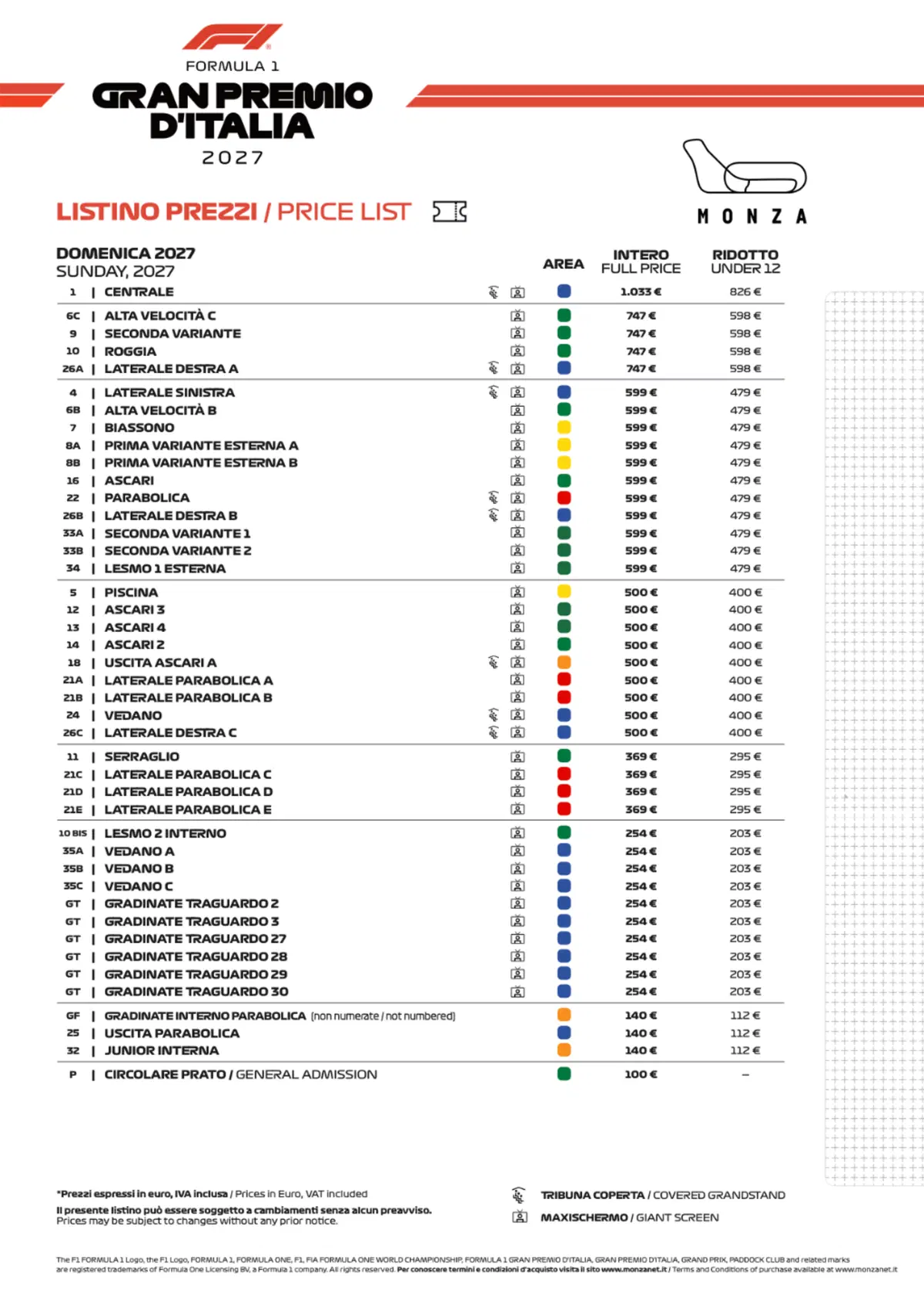 F1 GP Monza 2026: listino prezzi (2)