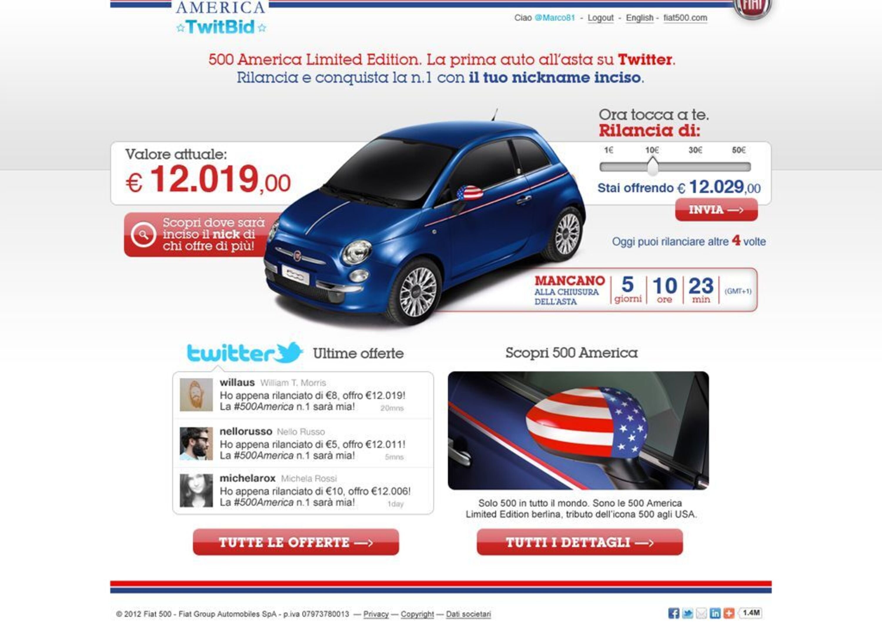 Fiat 500 America: su Twitter la &ldquo;numero uno&rdquo;