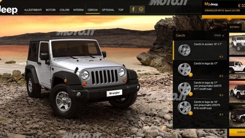 Jeep: on line un nuovo configuratore