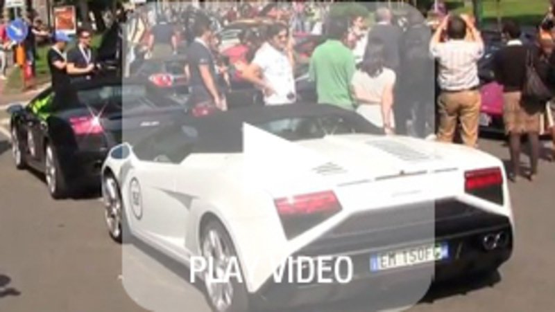 Grande Giro Lamborghini: il video della partenza da Milano. Che sound!