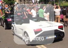 Grande Giro Lamborghini: il video della partenza da Milano. Che sound!