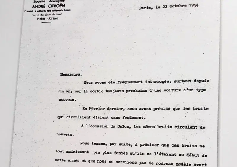Comunicazione Citroen di fine '54 che nega l'uscita di nuovi modelli per la Casa