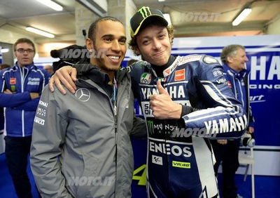 Lewis Hamilton incontra Valentino Rossi e Jorge Lorenzo a Le Mans