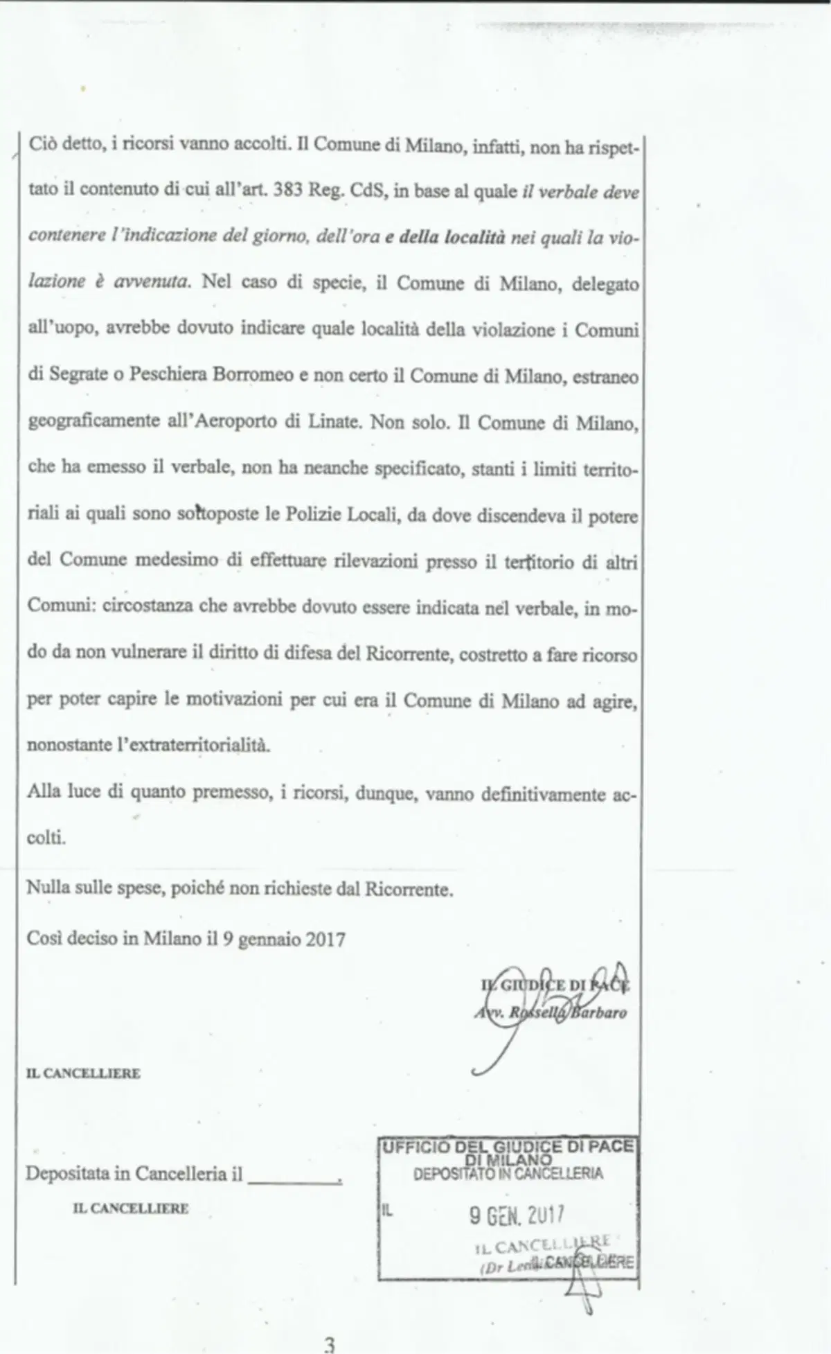 Multe a Linate, il giudice accoglie i ricorsi e annulla 29 verbali (3)