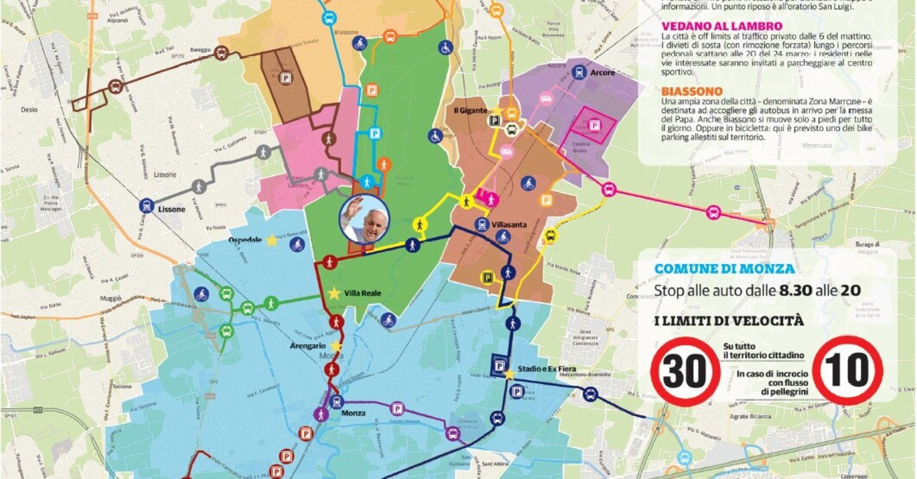 Monza e Autodromo a motori spenti nel weekend: mappa viabilistica per la visita del Papa