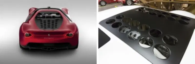 Il cofano nero a fori di aerazione circolari della bella coda di &ldquo;Sergio&rdquo; e quello della straordinaria &ldquo;Modulo&rdquo;, entrambe Pininfarina - Filippini per Sergio e Martin per Modulo - con una cinquantina di anni di distanza