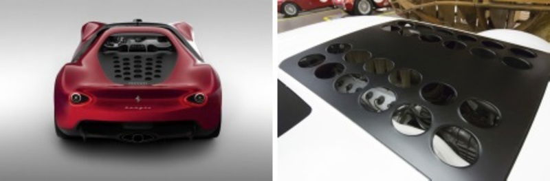 Il cofano nero a fori di aerazione circolari della bella coda di &ldquo;Sergio&rdquo; e quello della straordinaria &ldquo;Modulo&rdquo;, entrambe Pininfarina - Filippini per Sergio e Martin per Modulo - con una cinquantina di anni di distanza